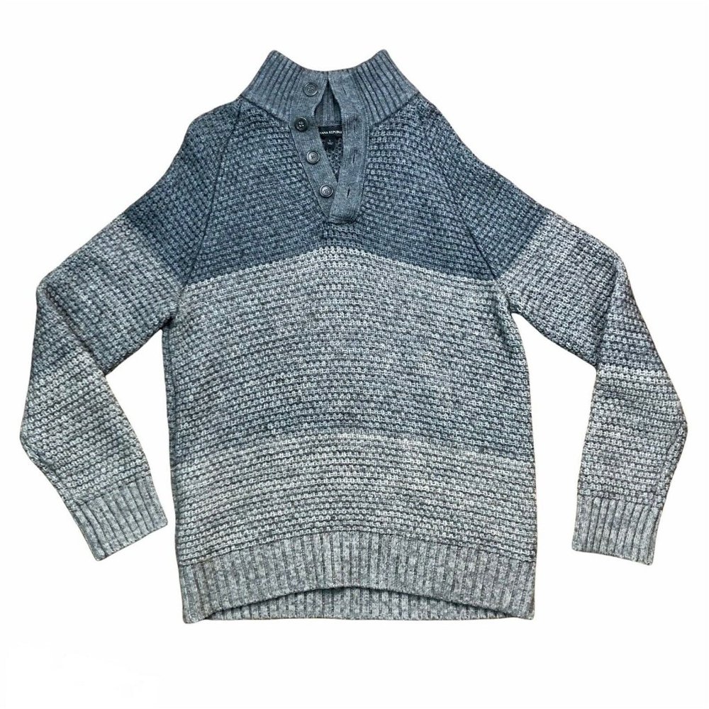 Banana Republic Knit Henley Sweater Cotton Wool Yak Gray Color block Men’s Large